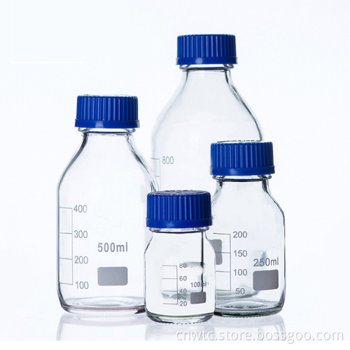Amber Graduated Glass Reagent/Media Bottle with Blue Screw Cap